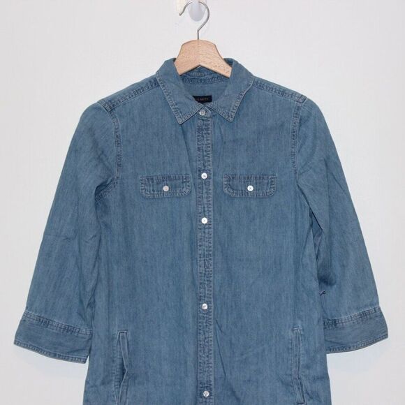 Talbots Blue 100% Cotton Blend Button Down Denim Shirt Dress Women's Size 4 - Picture 7 of 12